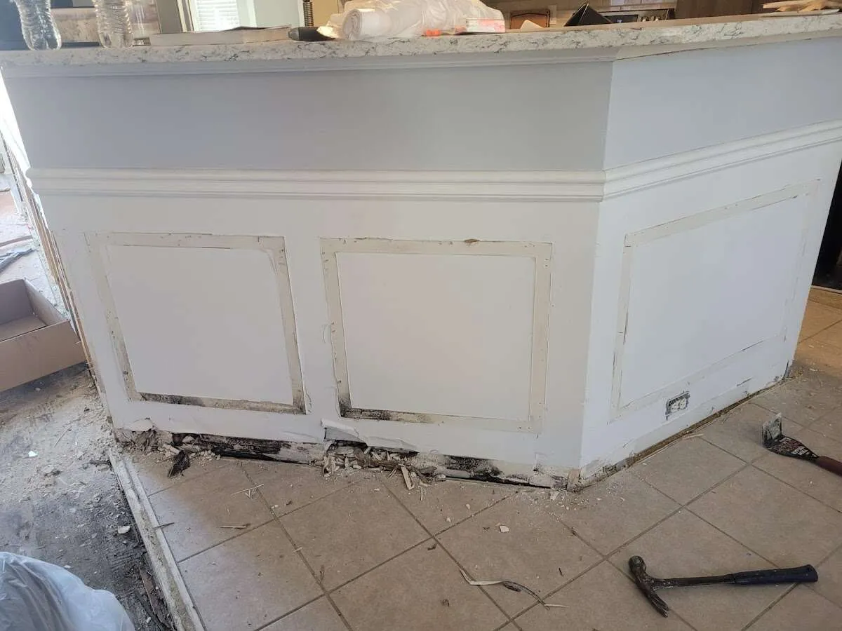 Water damage and mold on kitchen during Storm Damage Restoration in San Marcos